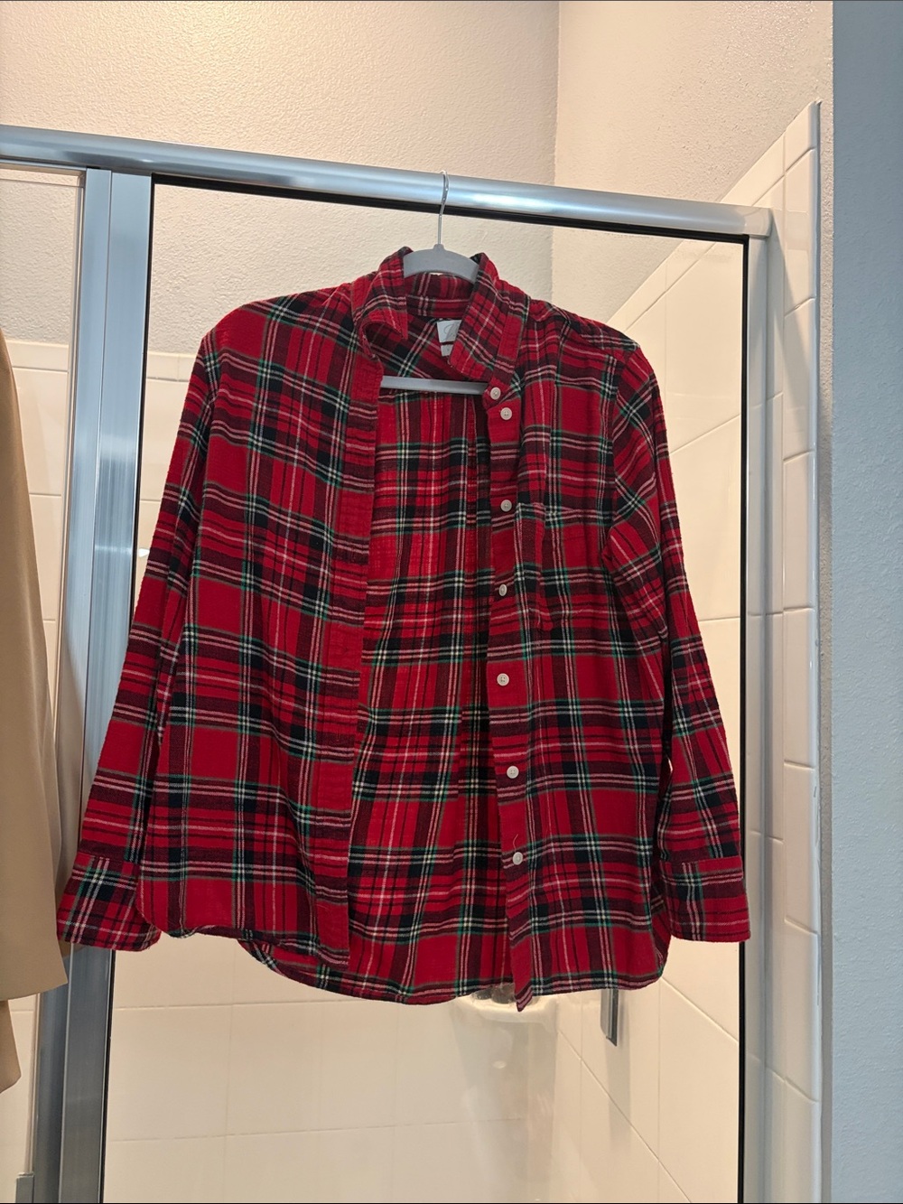 J. Crew Red Plaid Button-Down Shirt with Green Tartan cotton
